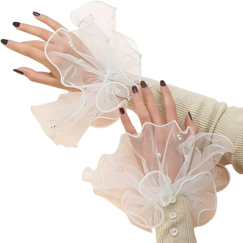 RUSTAMM pearl Lace Mesh hand Sleeves Cuffs Elastic Bracelet Elegant Party Bride Wedding Women Girls Gloves Accessories - Image 1